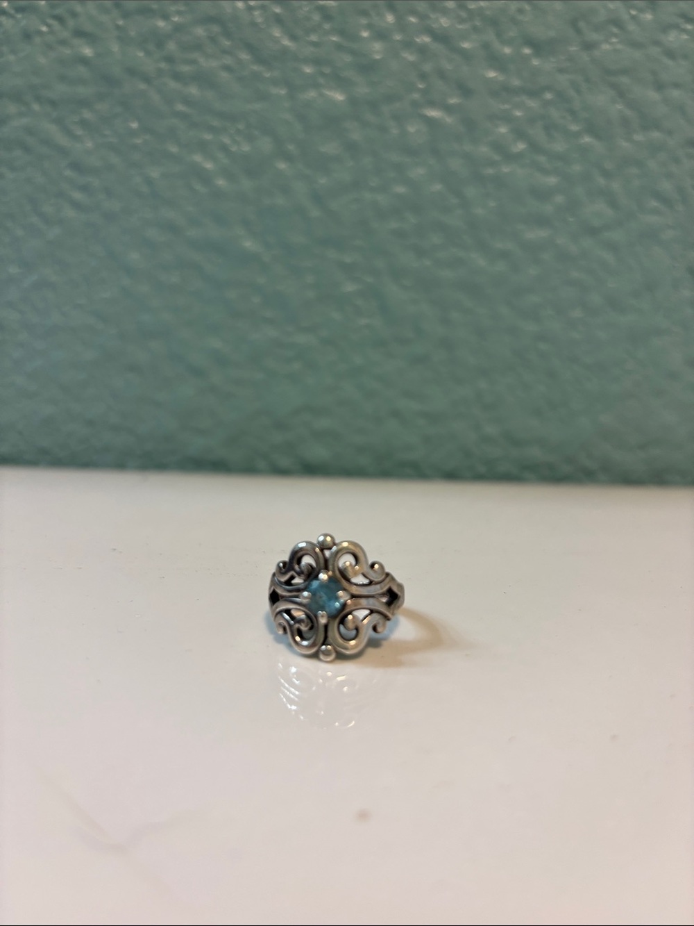 James Avery Sterling Silver Spanish Lace Ring with Blue Topaz Stone - Picture 5 of 5